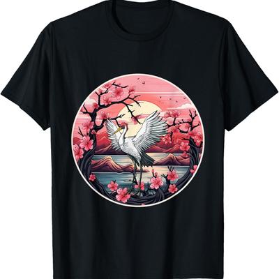 Swan Bird Sakura Flower  Cherry Blossom Tree Art T-Shirt