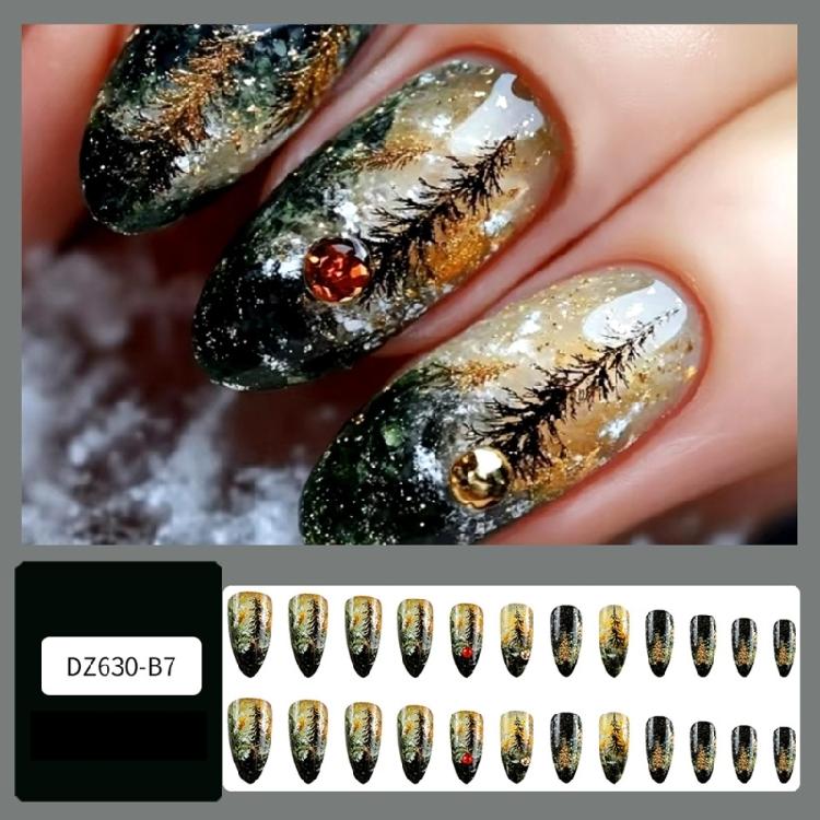 24Pcs Press On Nail Almond Glues On Nail French Fake Nail Designs False Nail Artificial Nail Gifts for Women Girls
