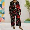 Women Plus Size Floral Printed Round Neck Long Sleeve Layered Top Wide Leg Pants Two Piece Set