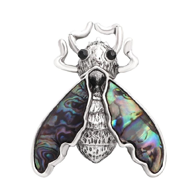 Artistic Natural Shell Alloy Exquisite Cicada/Peace Doves Shaped Brooch Elegant Rhinestones Embellished Necklace Pendant
