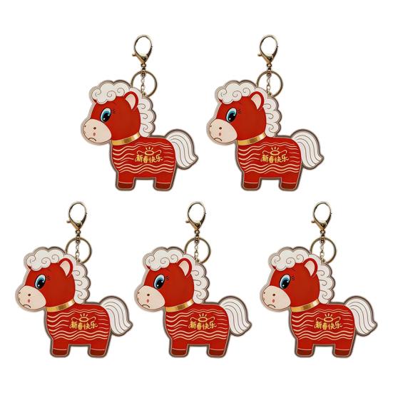 Yousheng 2026 Year of Horse Keychain Pendant Acrylic Red Horse Cartoon Design Metal Ring Key Chain with Happy New Year Blessings Backpack Schoolbag