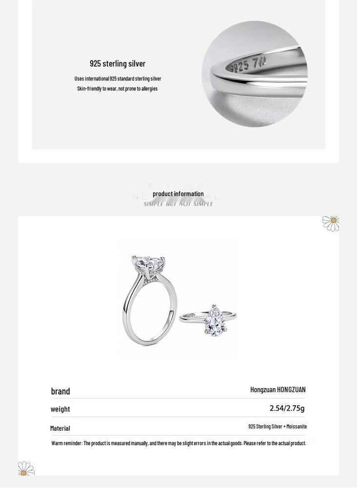 Δαχτυλίδι Moissanite σε σχήμα αχλαδιού από Ασήμι 925 Στερλίνας για Γυναίκες
