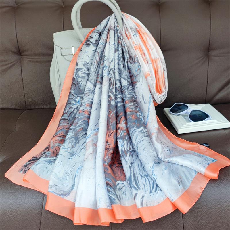 180*90cm muffler fashion Luxury Brand Scarf Women New Style Fashion Color Matching Print Silk Lady Popular Headcloth Beach Shawl