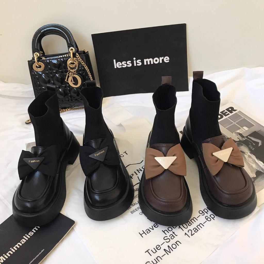 Plateau Martin Stiefel Damen Britischer Stil Sockenstiefel Kleine Lederschuhe Frühling und Herbst 2025 Neue dünne kurze Stiefel Ins Tide