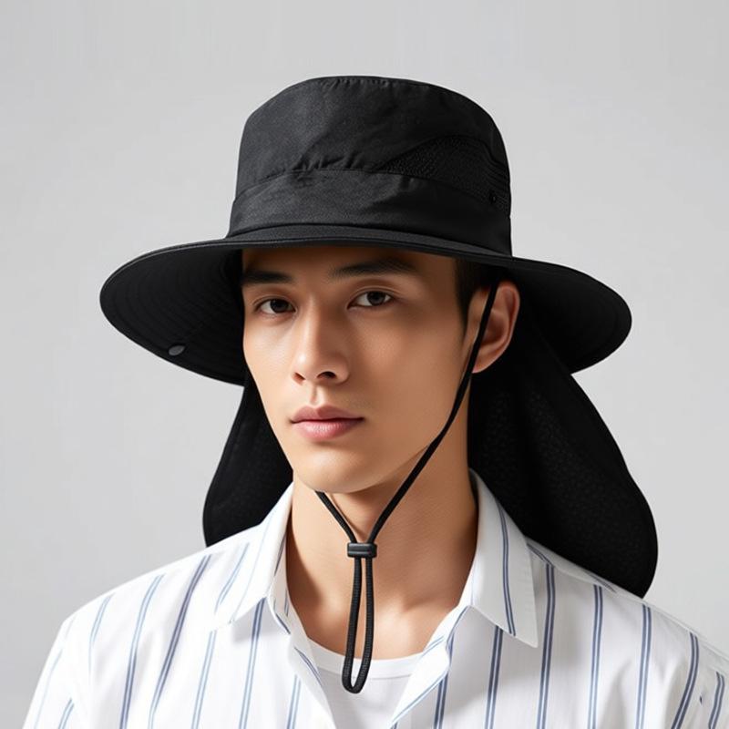 Outdoor Shawl Breathable Fisherman Hat Travel Camping Fishing Sun Hat чёрный