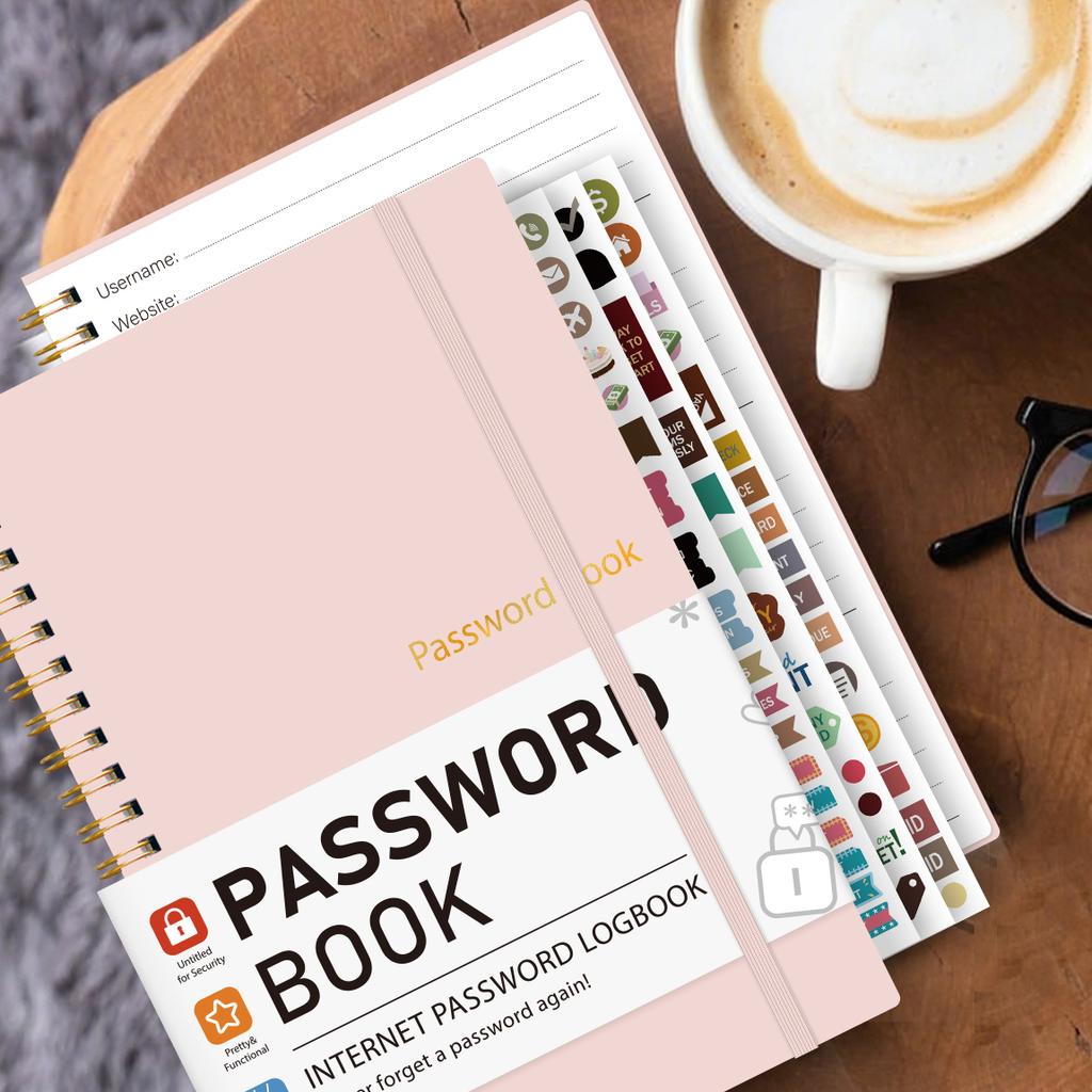 A5 Pink Password Book Internet Address Account Logbook With Password Hint Pages Stickers Spiral Bound