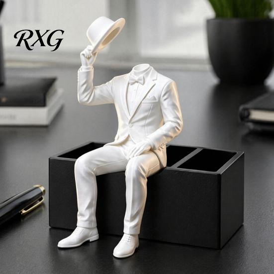 3D Printed Home Decor Sitting Gentleman Ornament, Minimalist Abstract Faceless Figurine, Elegant Shelf Edge Figurine Aesthetic Art Sculpture