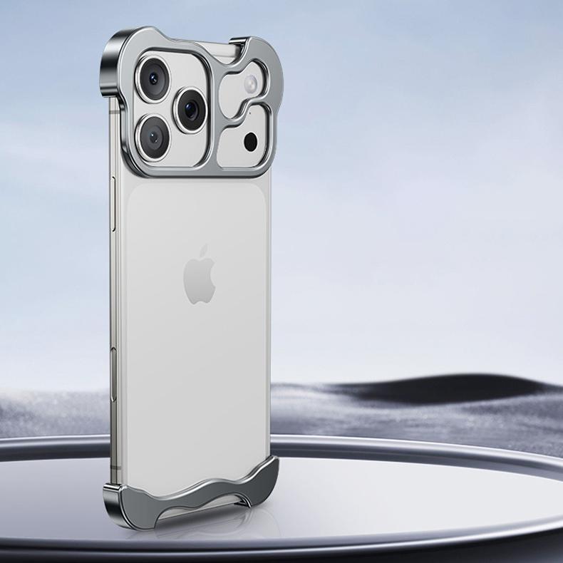Metal Irregular Titanium Alloy Bumper Phone Case For iPhone 17 16 15 14 13 12 Pro Max 15 Plus Corner Pads Lens Film Protection Cover Funda