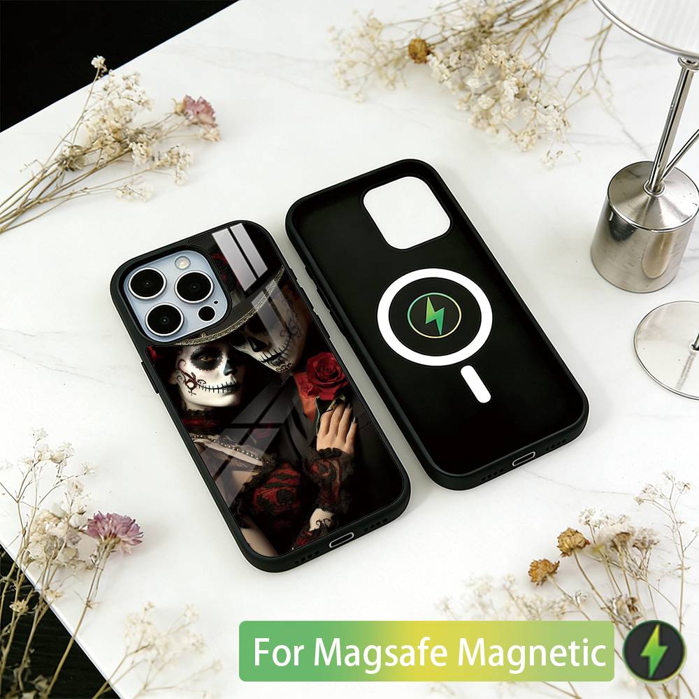 Mexican Catrina Skull Girl Phone Case For iPhone17,16,15,14,13,12,11 Plus,Pro Magnetic For Magsafe Wireless Charging
