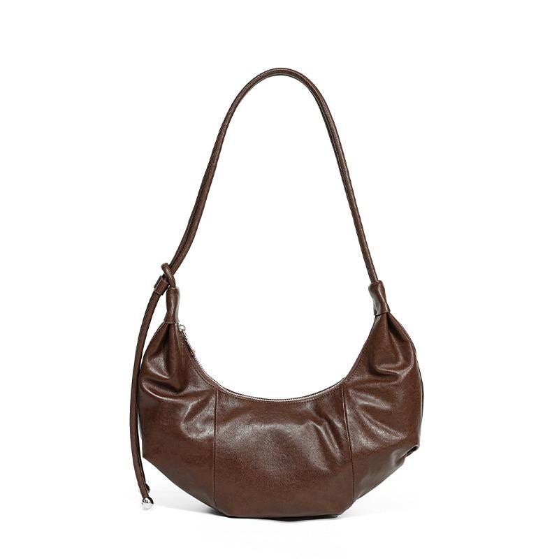 Fashion leather high-end messenger dumpling bag head layer vegetable tanned cowhide large capacity shoulder pleated croissant