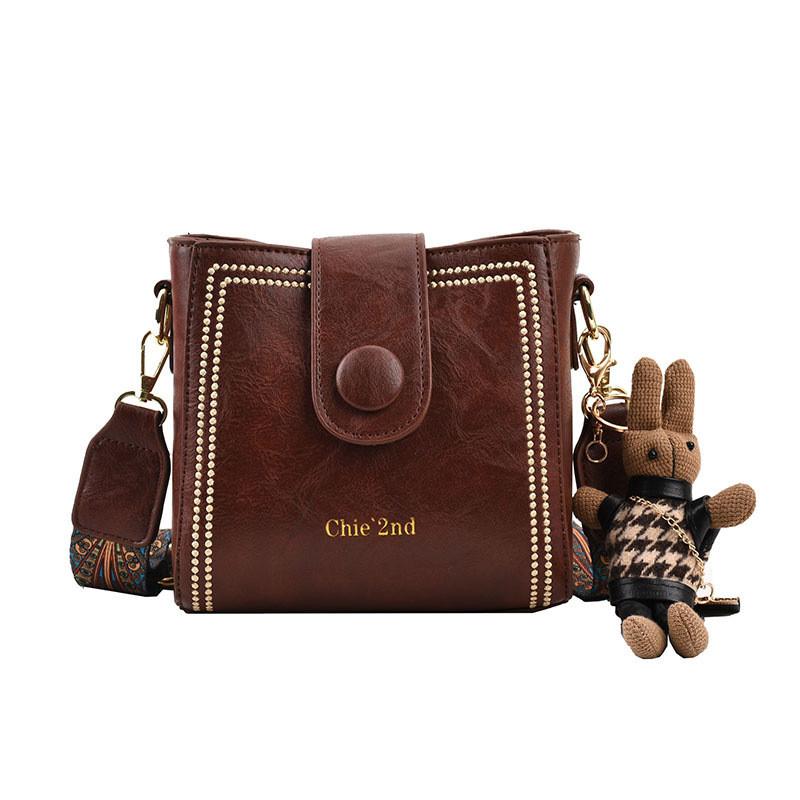 IELGY One-shoulder messenger bag fashion Joker bucket bag ladies retro No Pendent