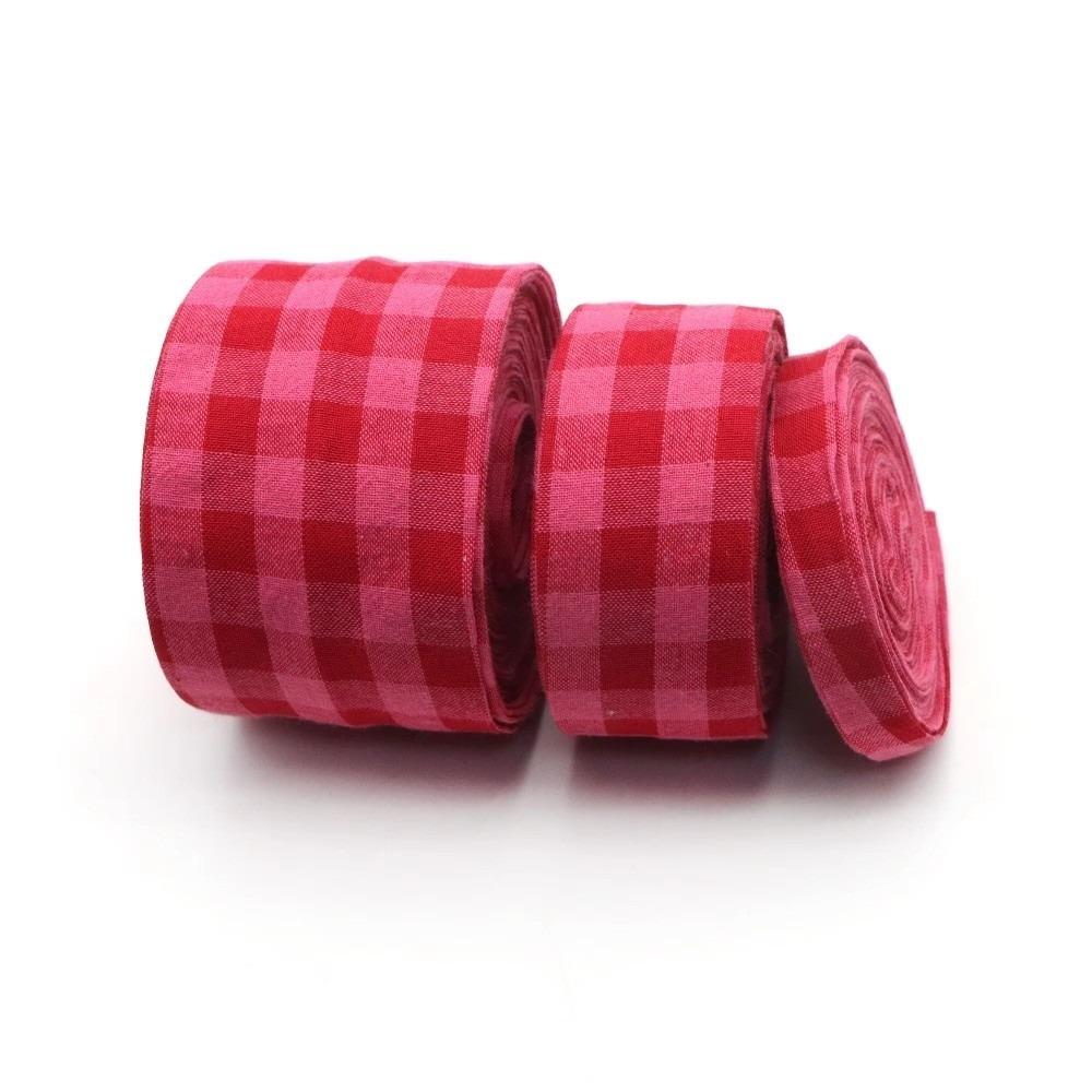 5 Yards 5 Yards Length Gingham Plaid Ribbon Pink Red Color DIY Hair Bow Ribbon Garment Decoration