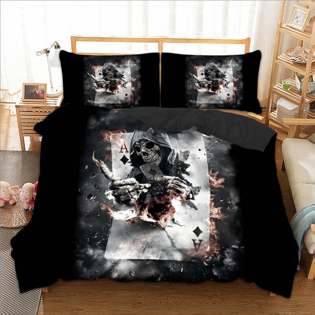 3D Skull Duvet Quilt Cover Gothic Bedding Set with Pillowcase Single Double King