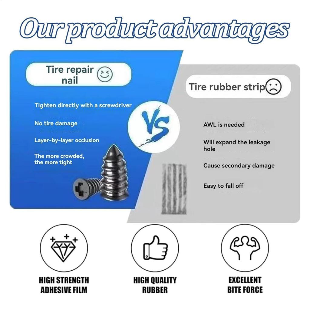 40 Pcs Tire Repair Plugs Kit Tire Puncture Repair Nails For Car Motorcycle Scooter Bike Vacuum Tyre Repairing Rubber Nails Kit