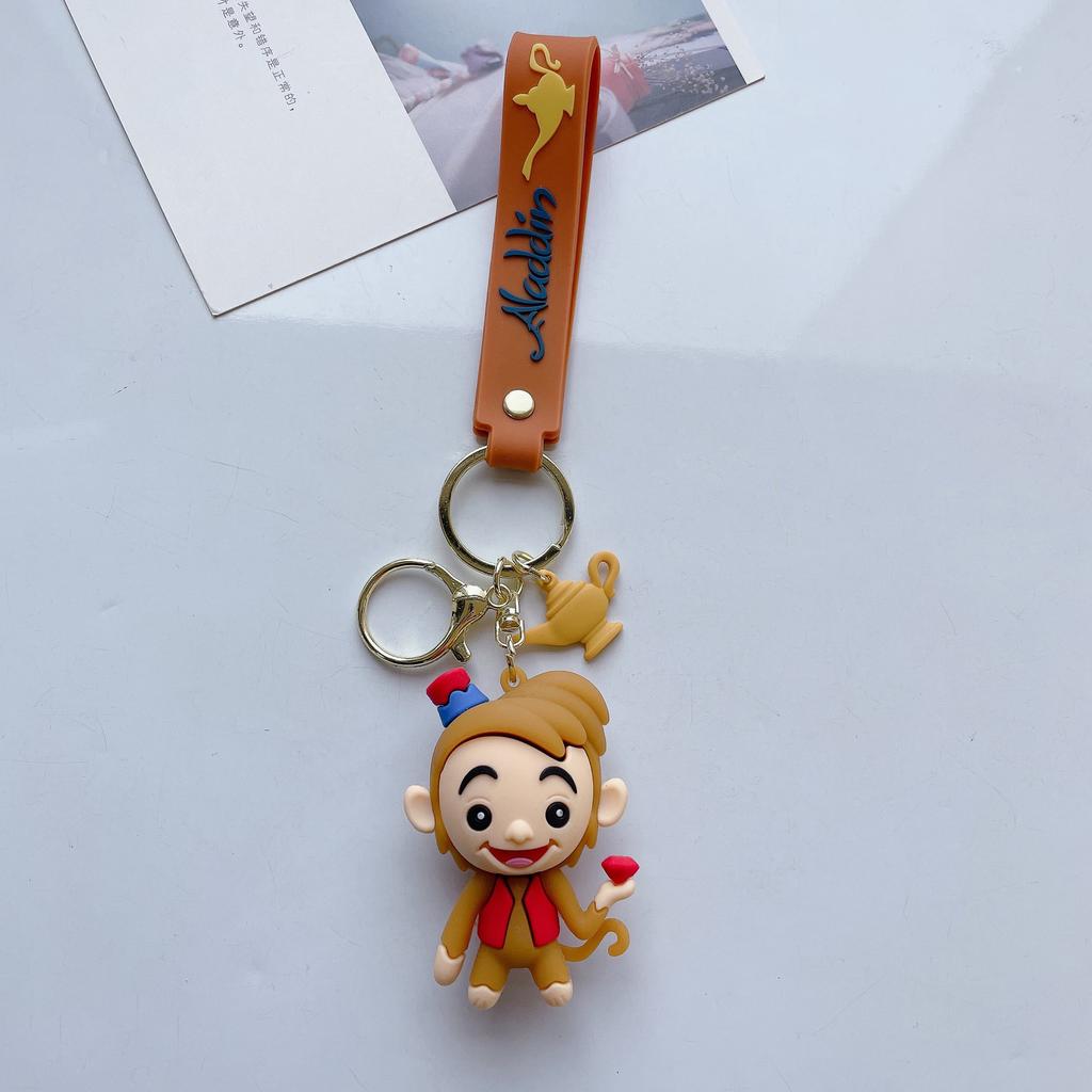 Aladdin Cartoon Figure Backpack Pendant Ornament Keychain Jasmine Princess Genie Keyring Accessories Women Men Kid Gift