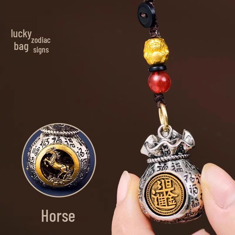 Twelve Zodiac Blessings Money Bag Keychain: Gold Snake Charm for Wealth & Treasure