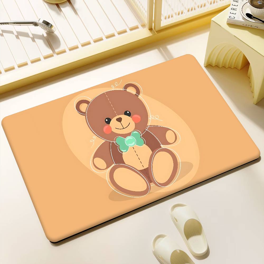 Cartoon Teddy Bear Cute Floor Mat Non-Slip Laundry Room Mat Laundry Decor Balcony Child Living Room Bedside Mats