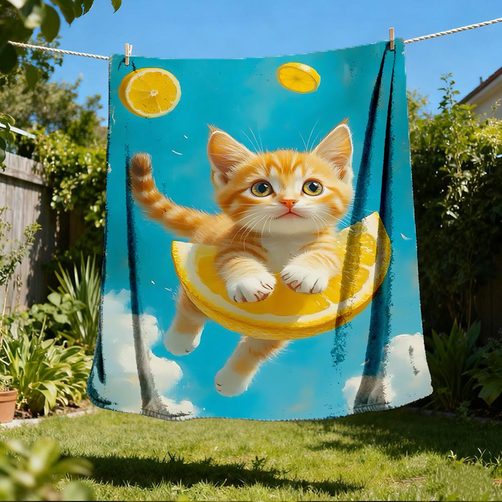 1 Stück Zitrone Katze Outdoor-Decke - Weiches Flanell Gemütlich für Reisen & Camping - Ganzjahres Warme Bettdecke, Maschinenwaschbar yy251229098