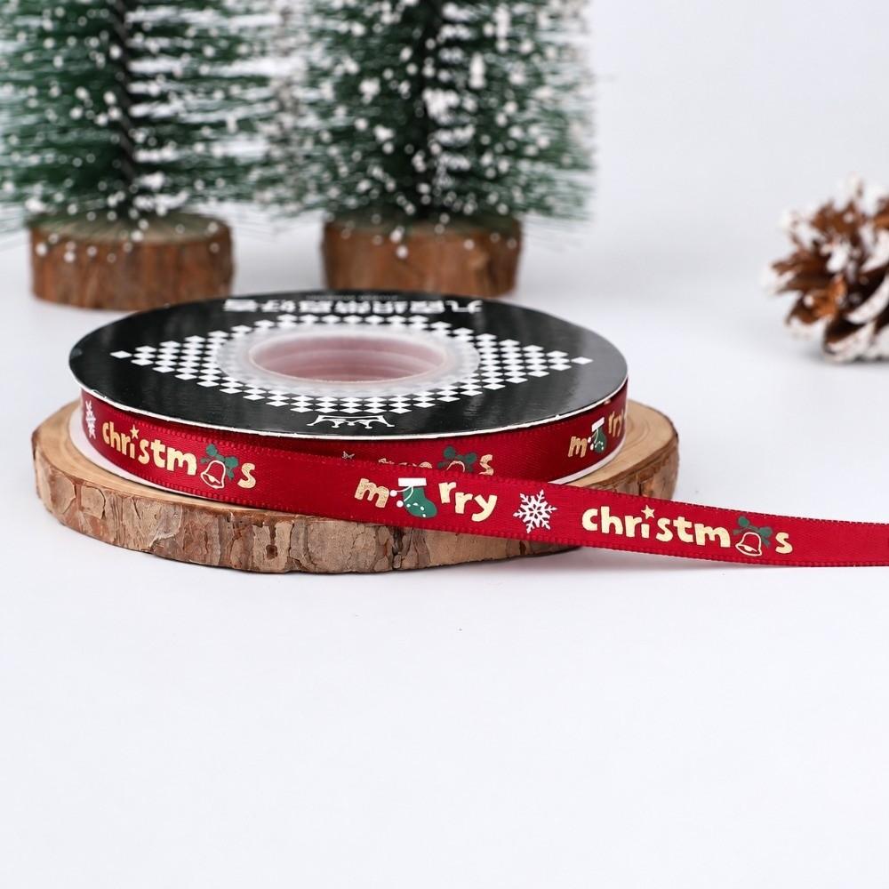 New 11m Christmas Ribbon Metallic Foil Print Christmas Theme Holiday Ribbon Satin Christmas Gifts Wrapping Ribbon Gift Wrapping