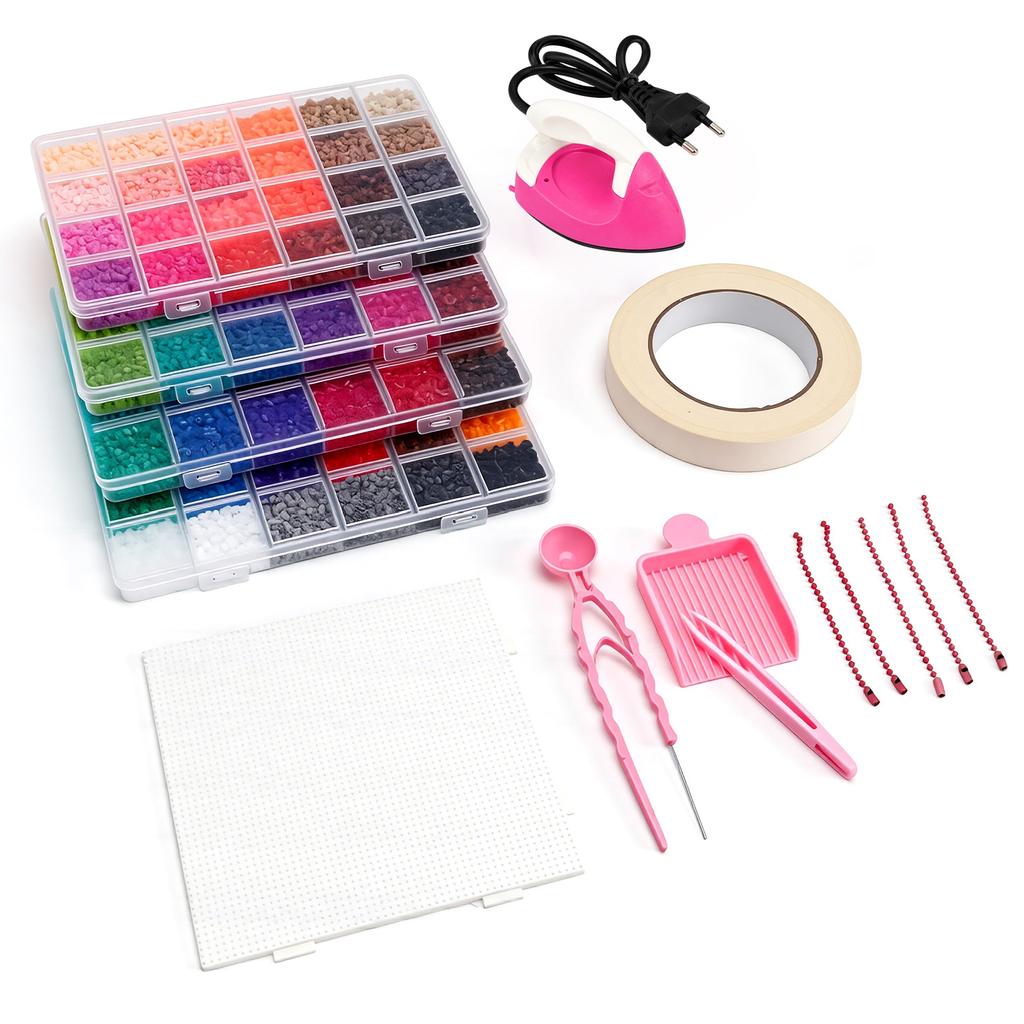 28800 Pcs Fuse Beads Kit 96 Colors Fuse Beads Set 2.6mm Melty Beads with 4 Pegboards Tweezers Ironing Paper Mini Iron