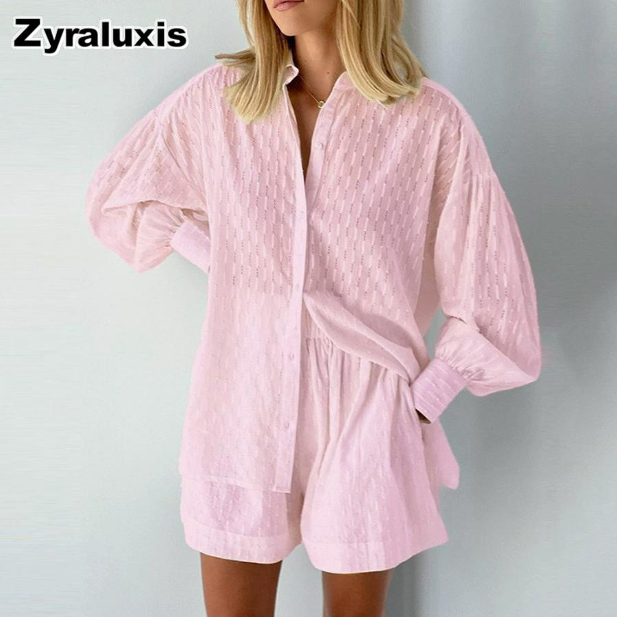 Spring/Summer Women's Lace Trim Bubble Sleeve Top Set with Shorts Casual Fashion Outfit