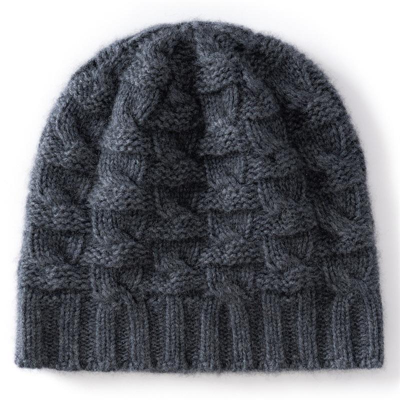 Autumn and Winter New Cashmere Blended Twisted Flower Thickened Warm Knitted Dome Men's and Women's Cashmere Hats Average Size