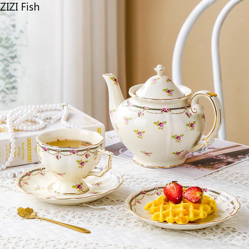 Golden Edge Ceramic Cup&saucer Pattern Floral Coffee Mug Dining Table Milk Mugs Afternoon Tea Teacup Fruit Juice Container