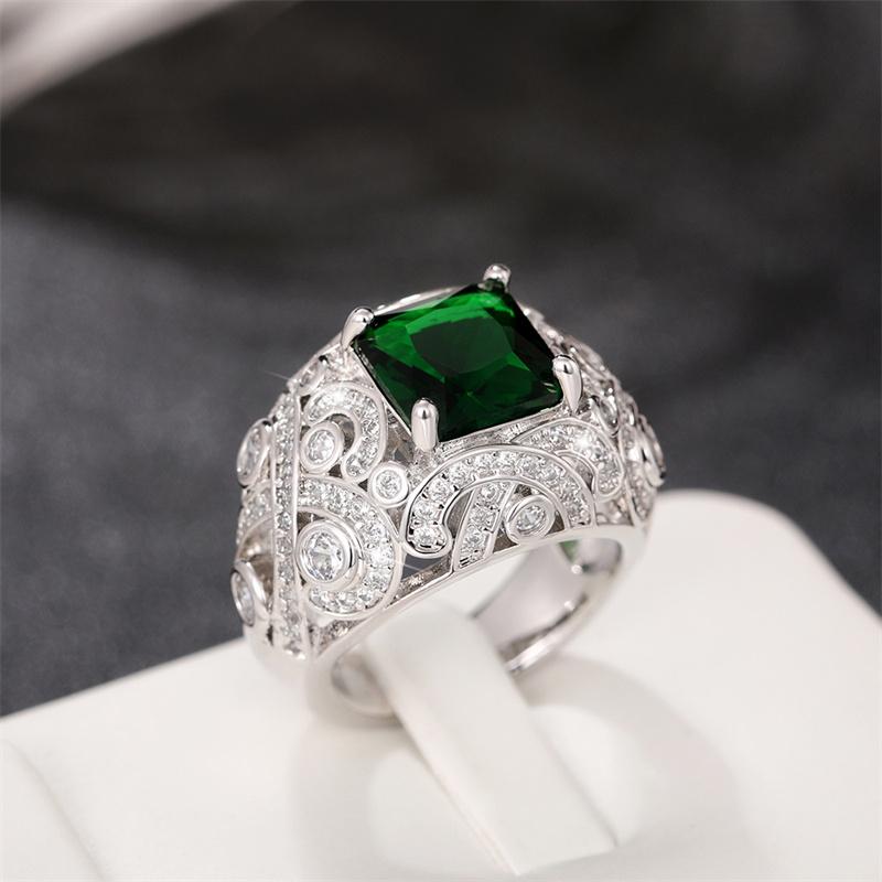 Huitan Anillos Elegantes de Dama para Fiesta de Aniversario de Boda Anillos de Circonita Cúbica Verde Congelados con Brillo Completo Color Regalo para Mamá Joyería Nueva