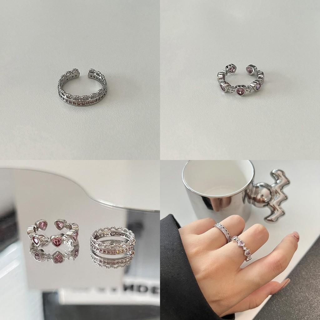 Geometric Trendy Pink Heart Adjustable Ring For Women Fashionable Distinctive Accessory Copper