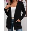 Spring and autumn comfortable casual elegant solid color fashion texture fabric pocket large size women's unbuttoned cardigan