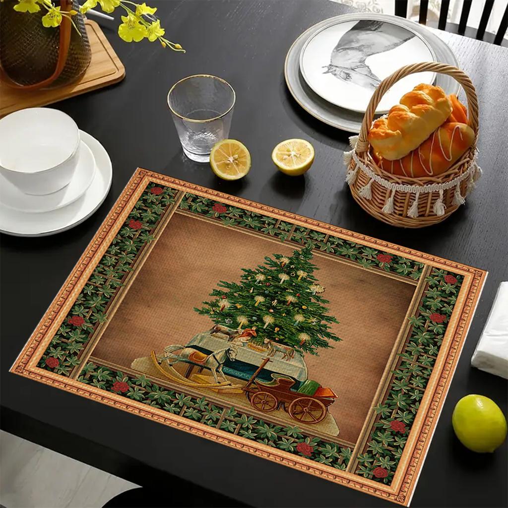 Christmas Linen Placemats Table Decoration Printed Placemat Non-slip Heat Insulation Anti-scald Pads Kitchens Accessories