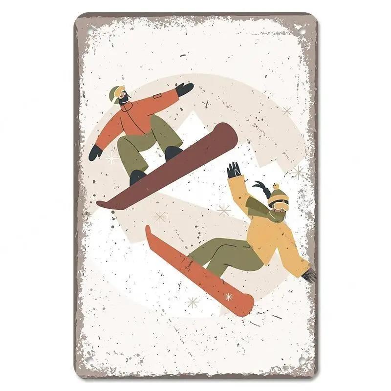Alpine Skiing Posters Metal Tin Signs Plate Decor Retro Mountain Extreme Sports Snowboards Ski Home Wall Decor Room Decoration
