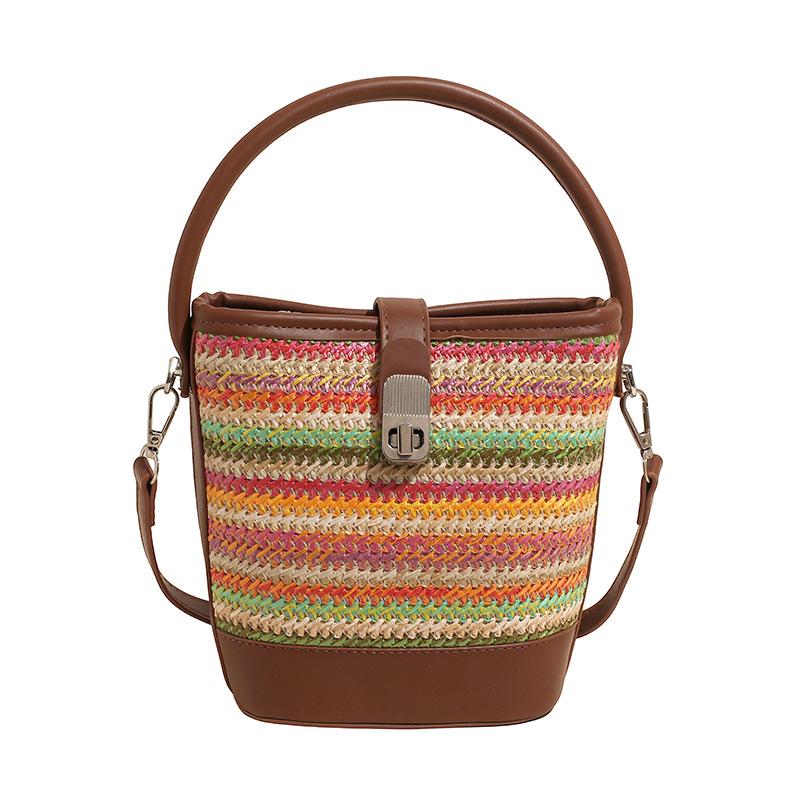 2025 forest niche handbag women's bag new trendy Korean plaid woven bag crossbody bag straw bag ins