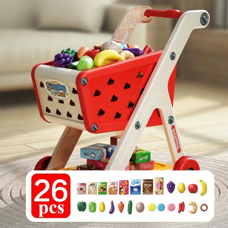 26pcs Kids Shopping Cart Playing House Role-Playing Games Supermarket Playset Accessories for Toddler Aged Children's Toys