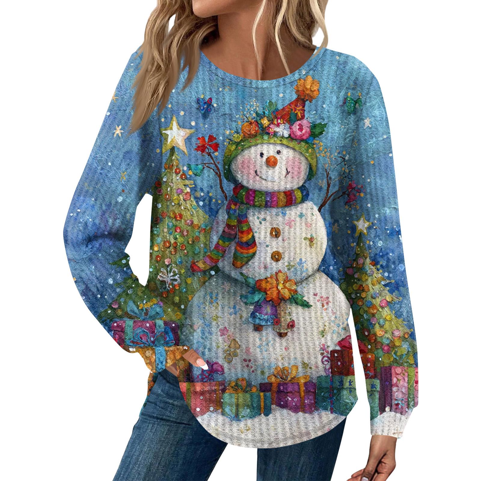 

Женская мода Рождественский свободный топ с длинным рукавом и круглым вырезом XXL