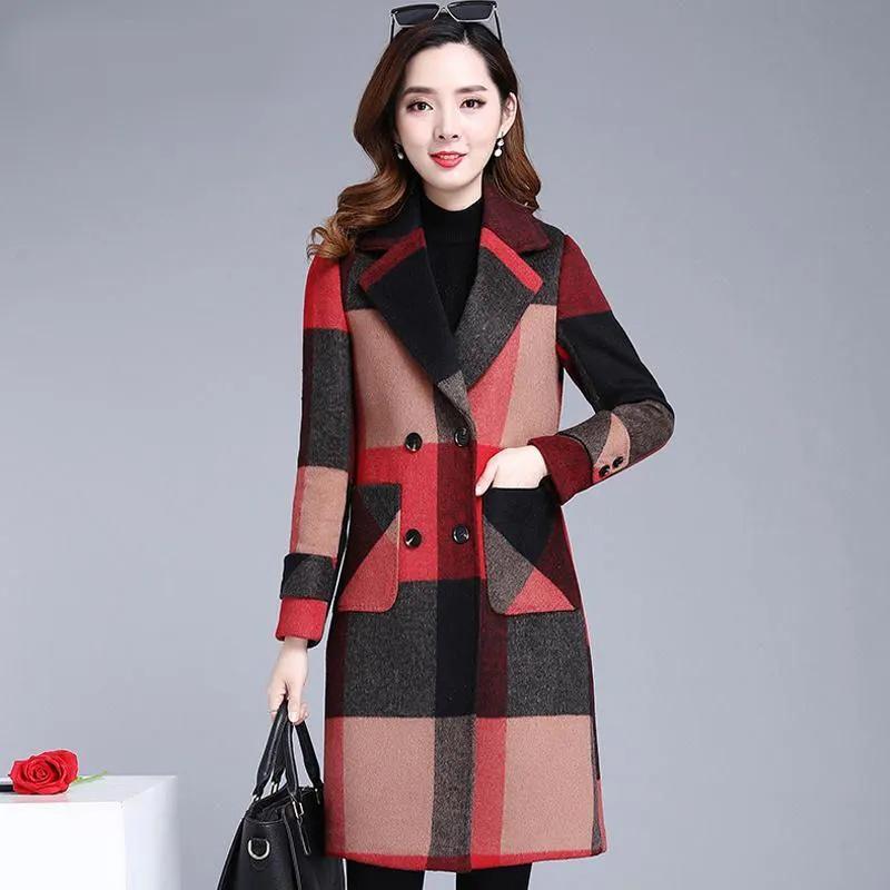 Plus Size 2025 Winter Woolen Coat - Thick Padded, Color Block, Korean Style, Versatile Over-the-Knee Mid-Length Outerwear for Women
