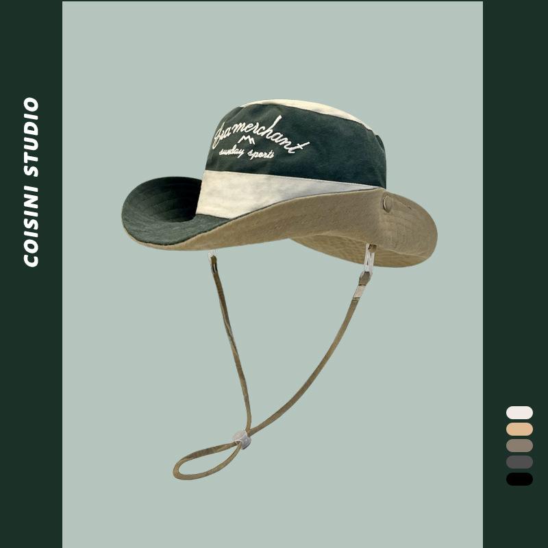 

новая контрастная шляпа рыбака детская весенне-летняя вышитая шляпа для альпинизма и рыбалки солнцезащитный козырек защита от солнца ковбойская шляпа в стиле вестерн M（56-58cm） зелёный