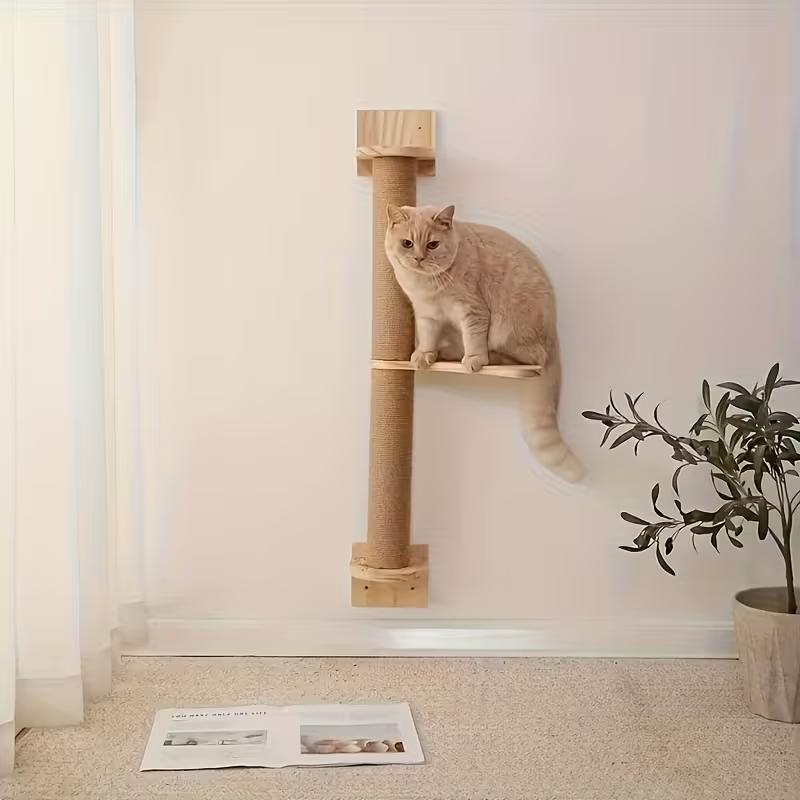 1pc wall-mounted cat scratching post with platform, practical climbing scratching post suitable for indoor cats
