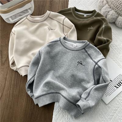 Frühlings Einfarbiges Sweatshirt Herbstmode Locker Lässiger Pullover Kinder Langarm Baumwolle Trainingsanzüge Kinderbekleidung 2-8 Jahre