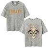 Gewaschenes Vintage Anime Vagabond Miyamoto Musashi Kirschblüten Grafik T-Shirt Herren Damen Lässiges Oversized T-Shirt 90er Jahre Streetwear