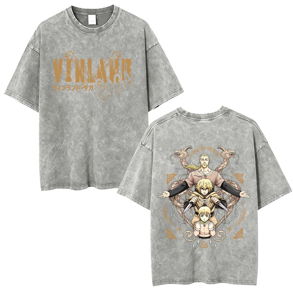 Gewaschenes Vintage Anime Vagabond Miyamoto Musashi Kirschblüten Grafik T-Shirt Herren Damen Lässiges Oversized T-Shirt 90er Jahre Streetwear