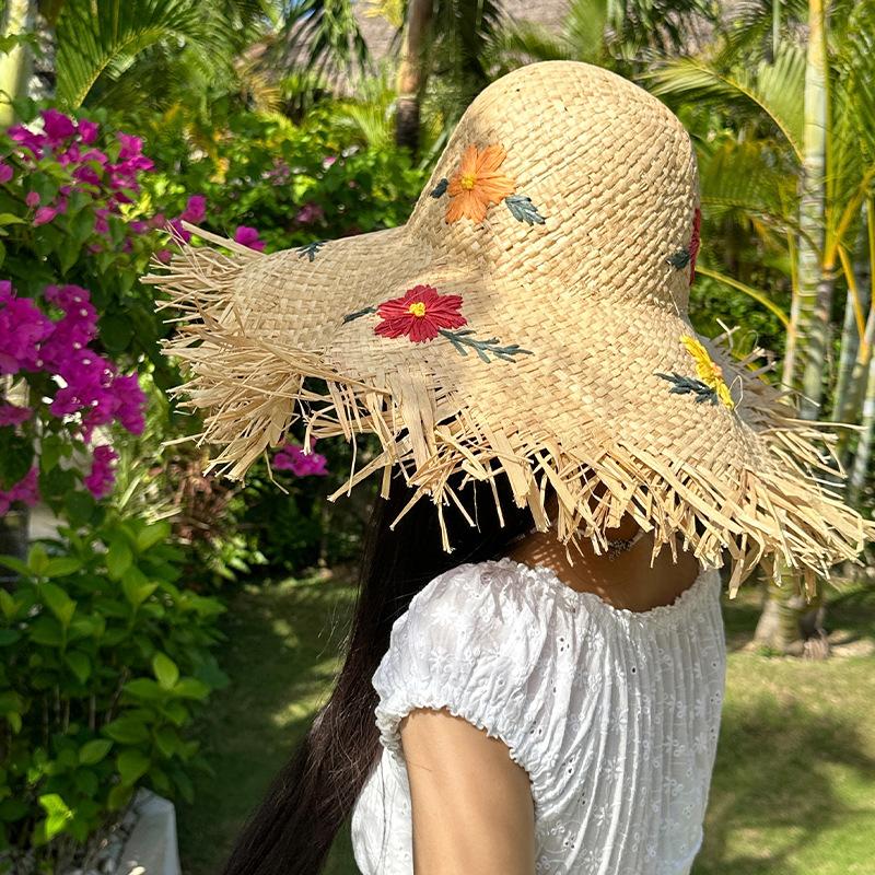 Hollowed-out Raffia Straw Hat for Women, New Seaside Beach Hat, Summer Large Brim Woven Sunshade Hat