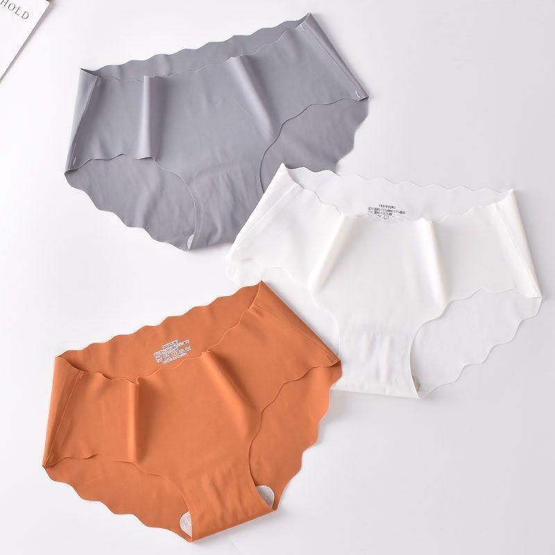 Fashionable Women's Underwear Wave Edge Solid Color Comfortable Breathable Summer Thin Low Waist Plus Size Women's Triangle Panties