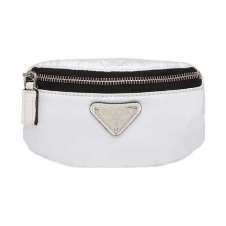 

Prada Enamel Metal Triangle Logo Zipper Closure Fabric Mini Wristlet Women wristlet White 1TT095_D02_F0009 Box(Basic Set+Box)