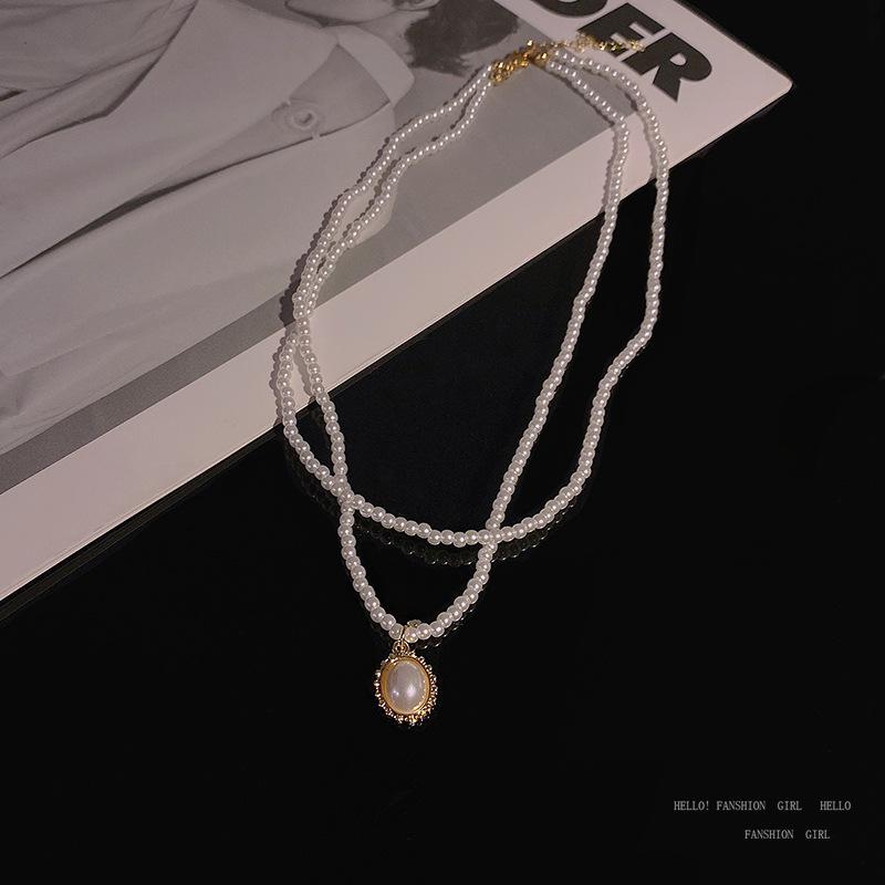

Корейское элегантное двухслойное жемчужное ожерелье - модная, роскошная ключичная цепочка