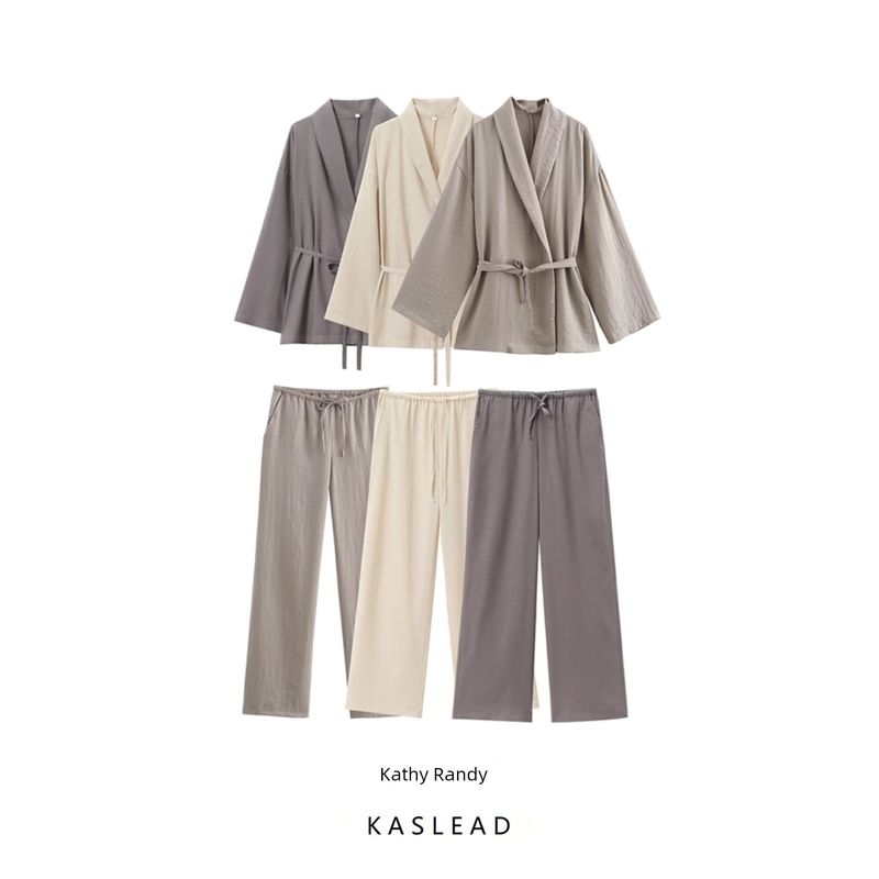 Kaslead New Arrival Women's Clothing Fashion Style with Belt Kimono Outerwear Casual Pants 8338735 4391436