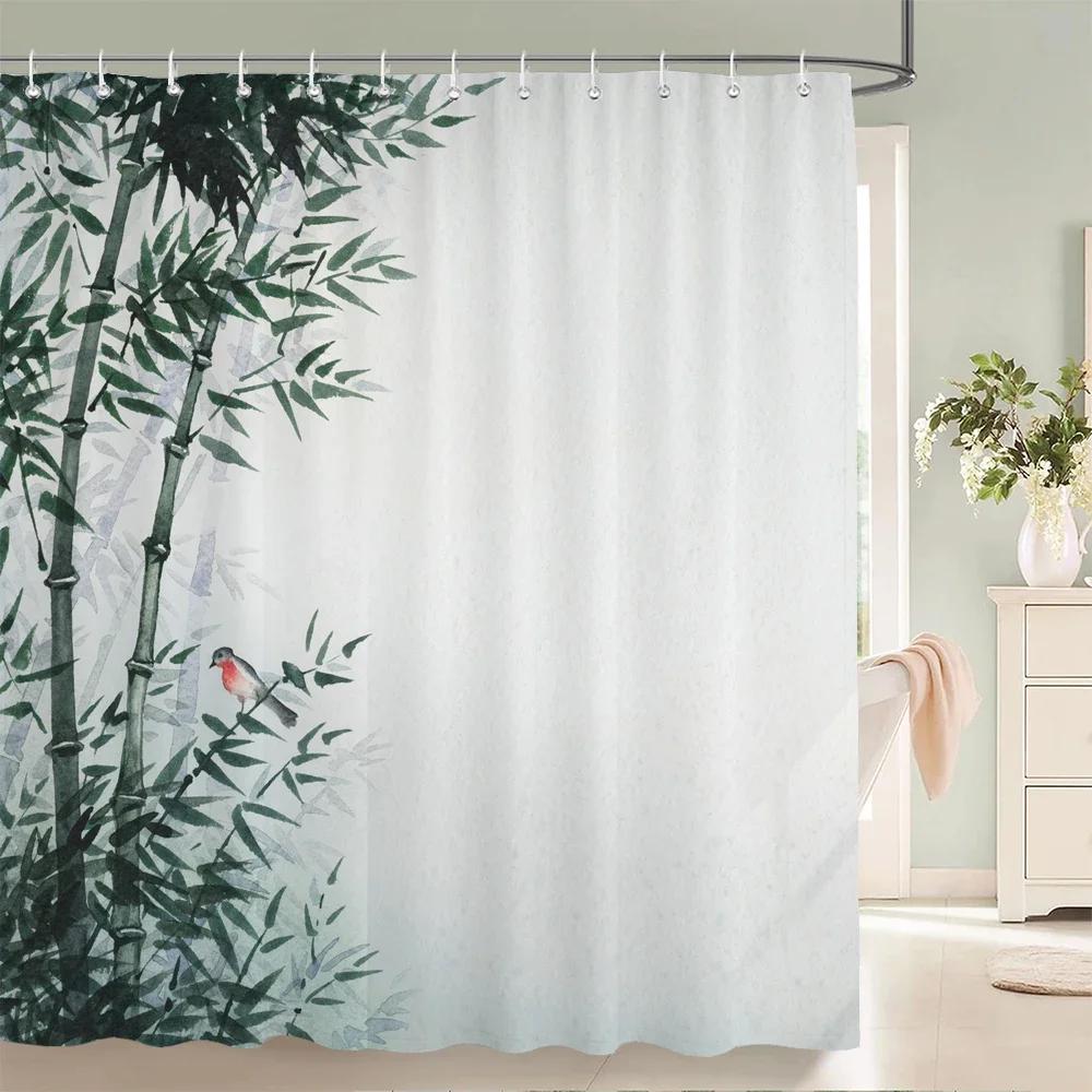 

Green Plant Bamboo Shower Curtain Bathroom Bath Curtain Waterproof polyester 3D Printed Trees Bath Screen With Hooks W90xH180cm