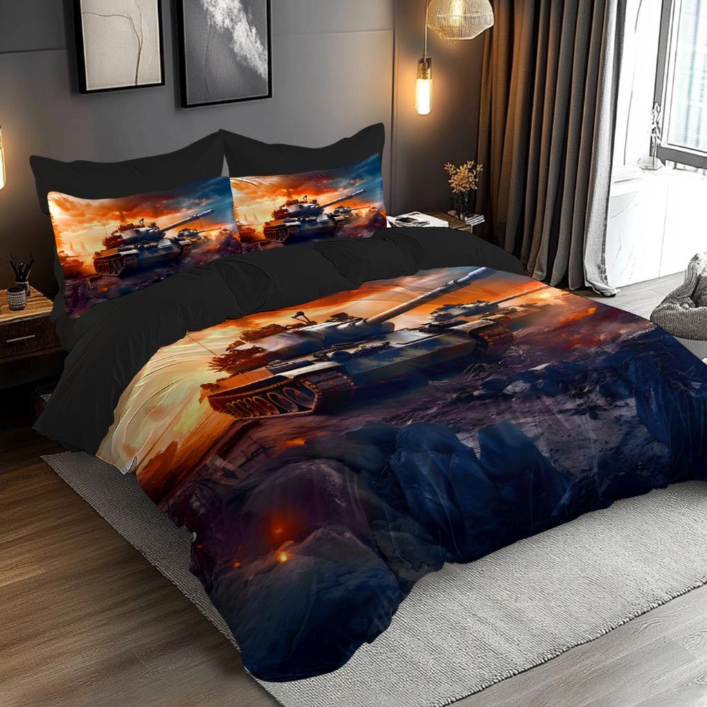 Bedding Digital Printed Quilt Cover Set Featuring a 3D Three-dimensional Tank Pattern. Super Soft Brushed Digital Printed