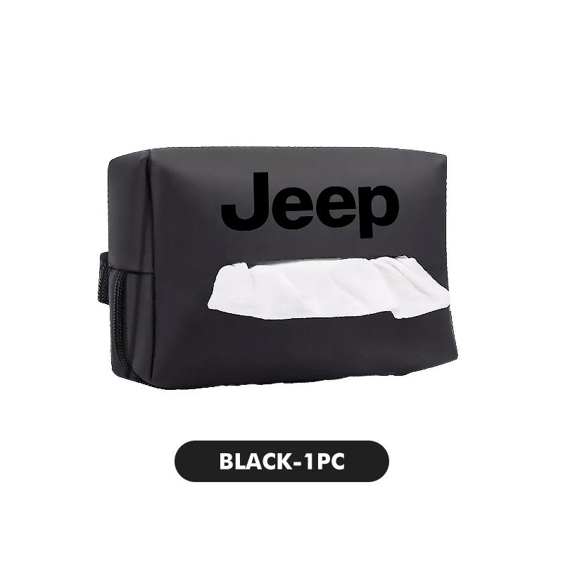 Car Logo Tissue Bag Case Leather Paper Towel Storage Box For Jeep Grand Cherokee Wrangler JK Renegade Gladiator Compass AJW1