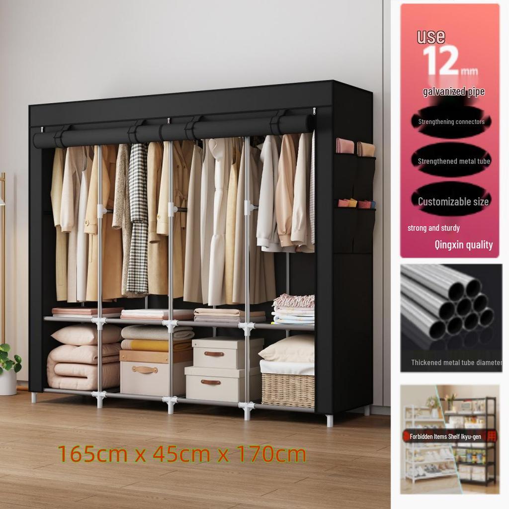 Multi-layer Wardrobe: Metal Coat Rack with Hangers & Storage Shelves for Dorms and Rentals